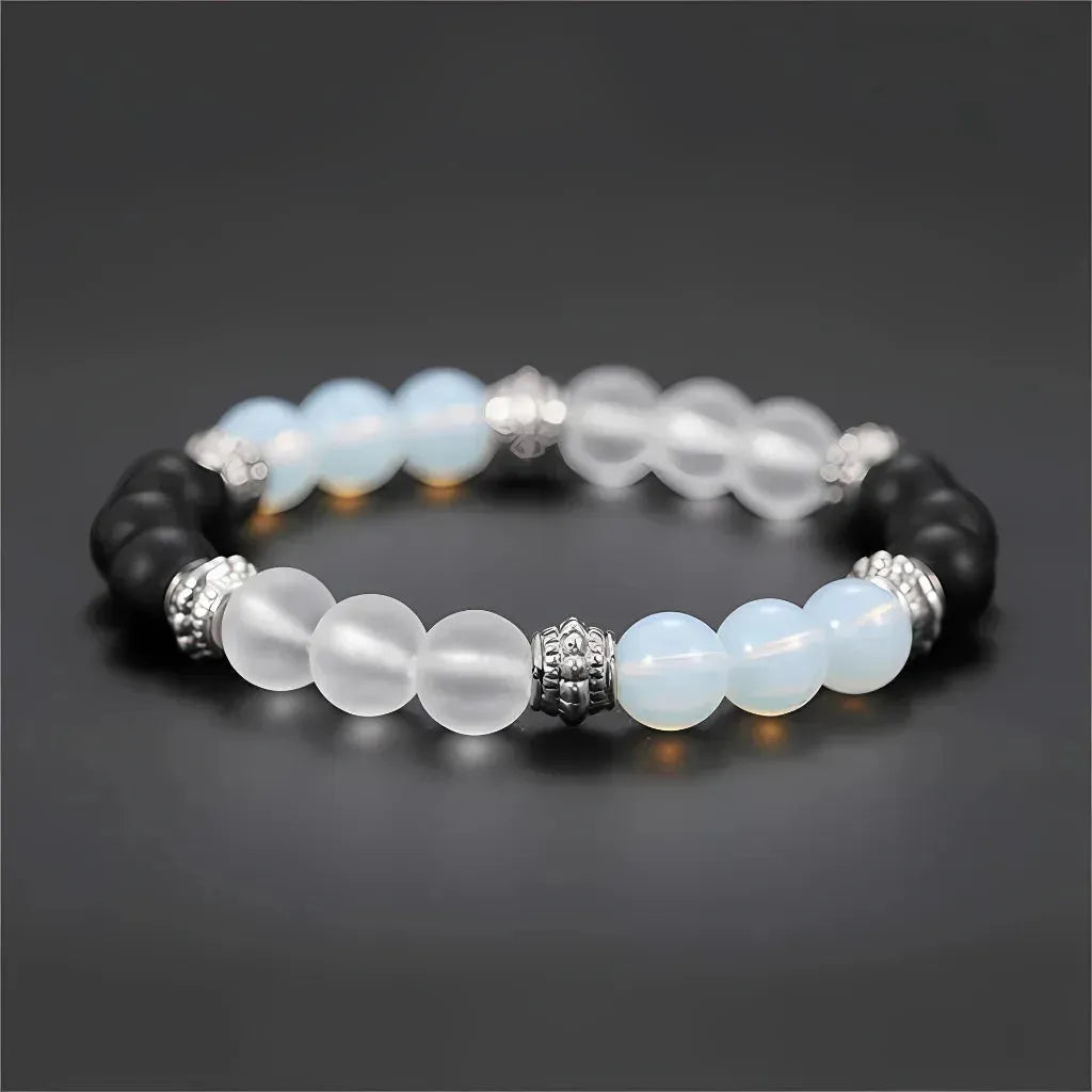 White Agate Bracelet With Mixed Bead Design - White Black