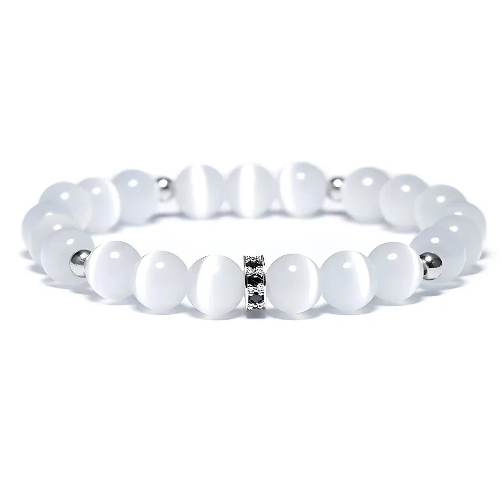White Beads Bracelet With Natural Stone Detail - Silver