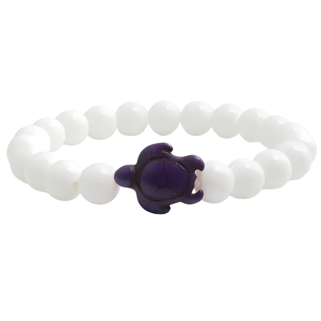 White Stone Bracelet With Turtle Charm Design - Purple