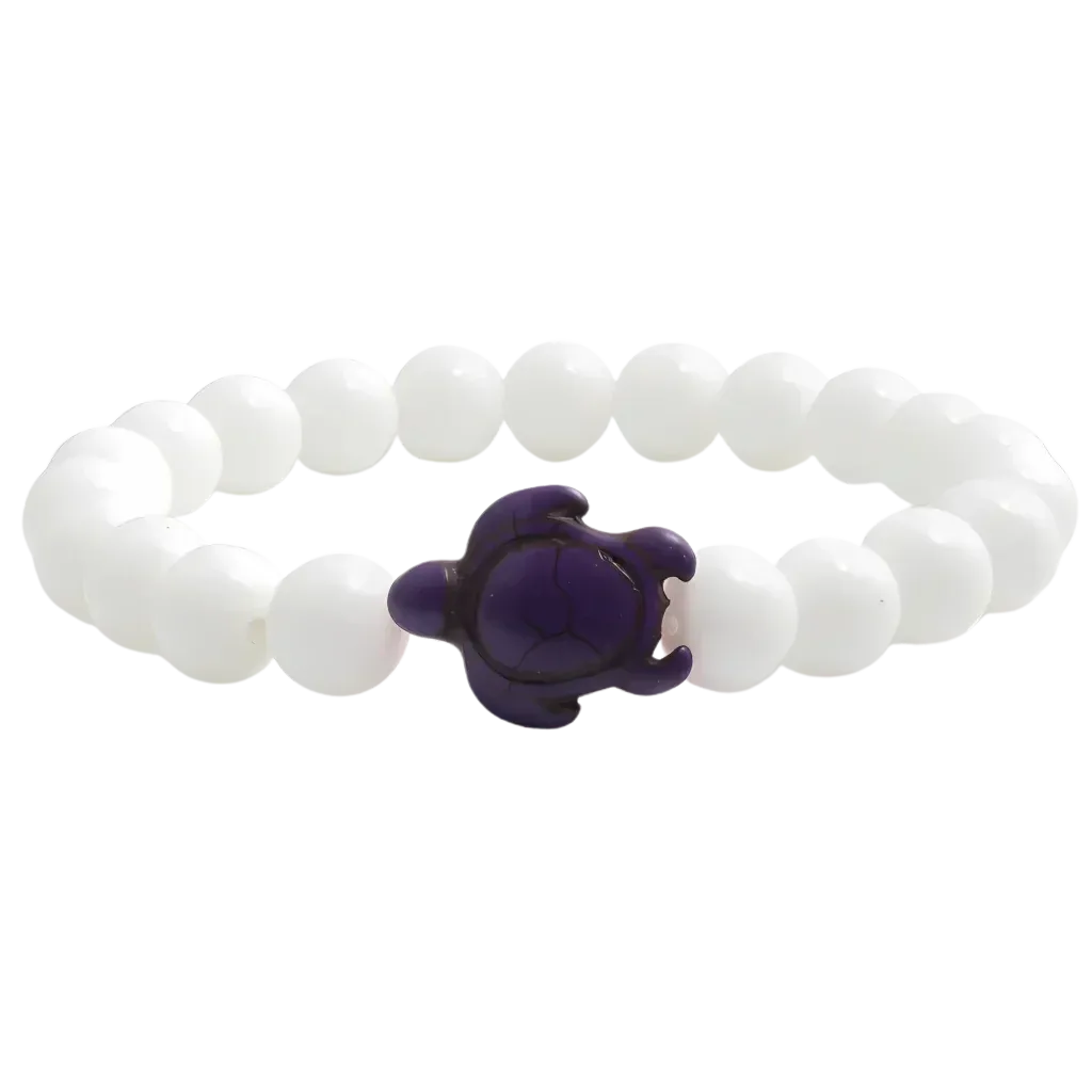 White Stone Bracelet With Turtle Charm Design - Purple