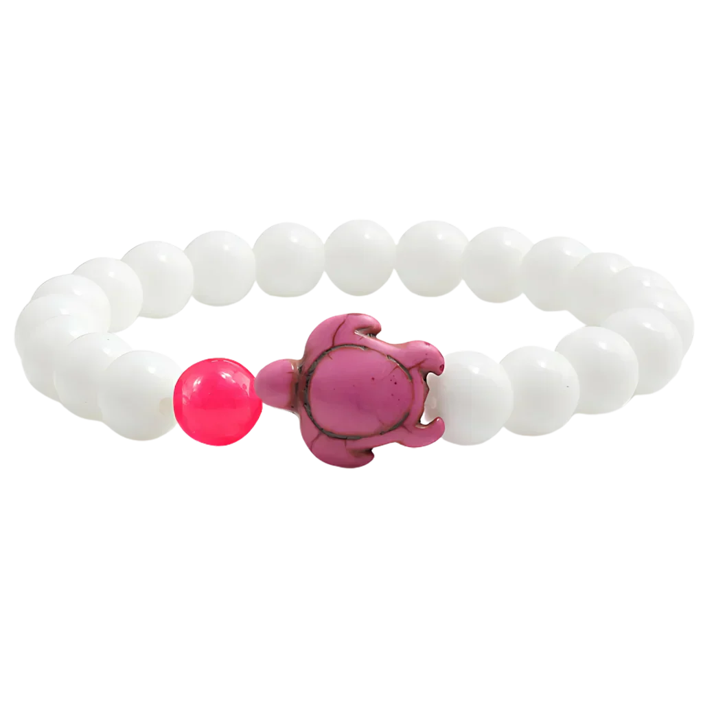 White Stone Bracelet With Turtle Charm Design - Rose
