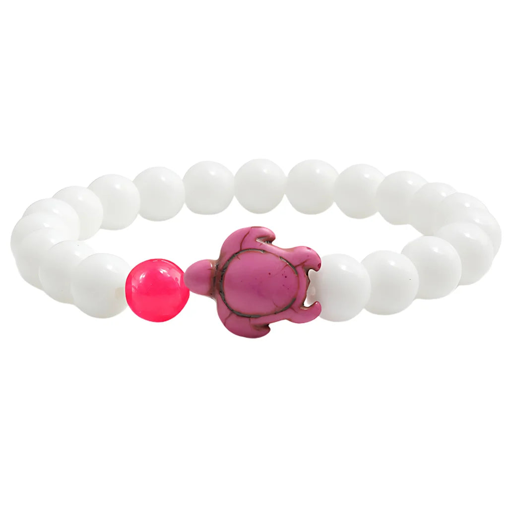 White Stone Bracelet With Turtle Charm Design - Rose