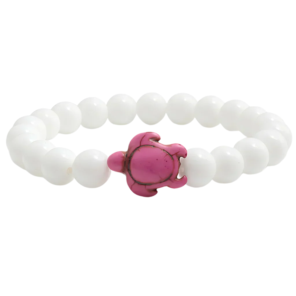 White Stone Bracelet With Turtle Charm Design - White