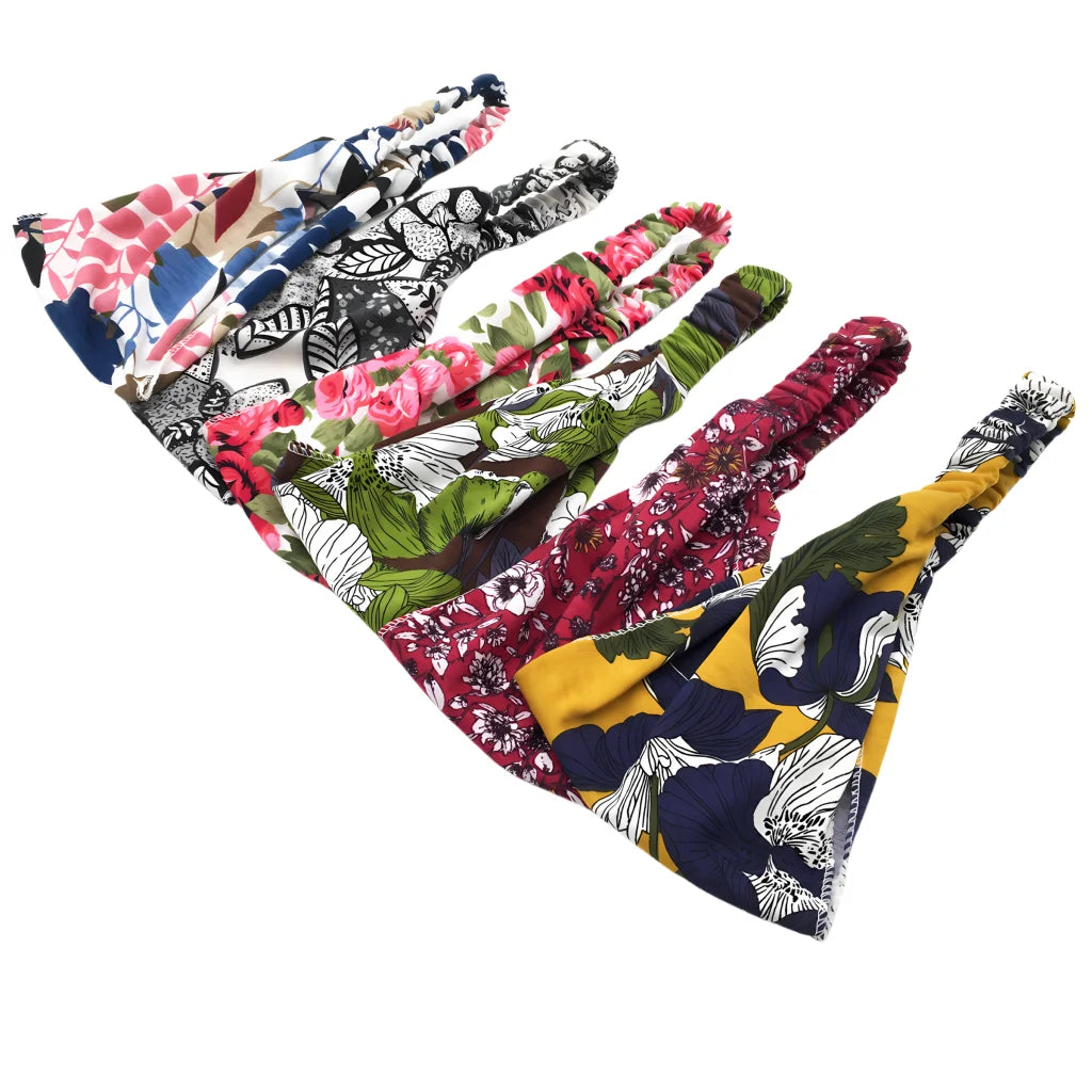 Wide Boho Headbands With Floral Print For Women