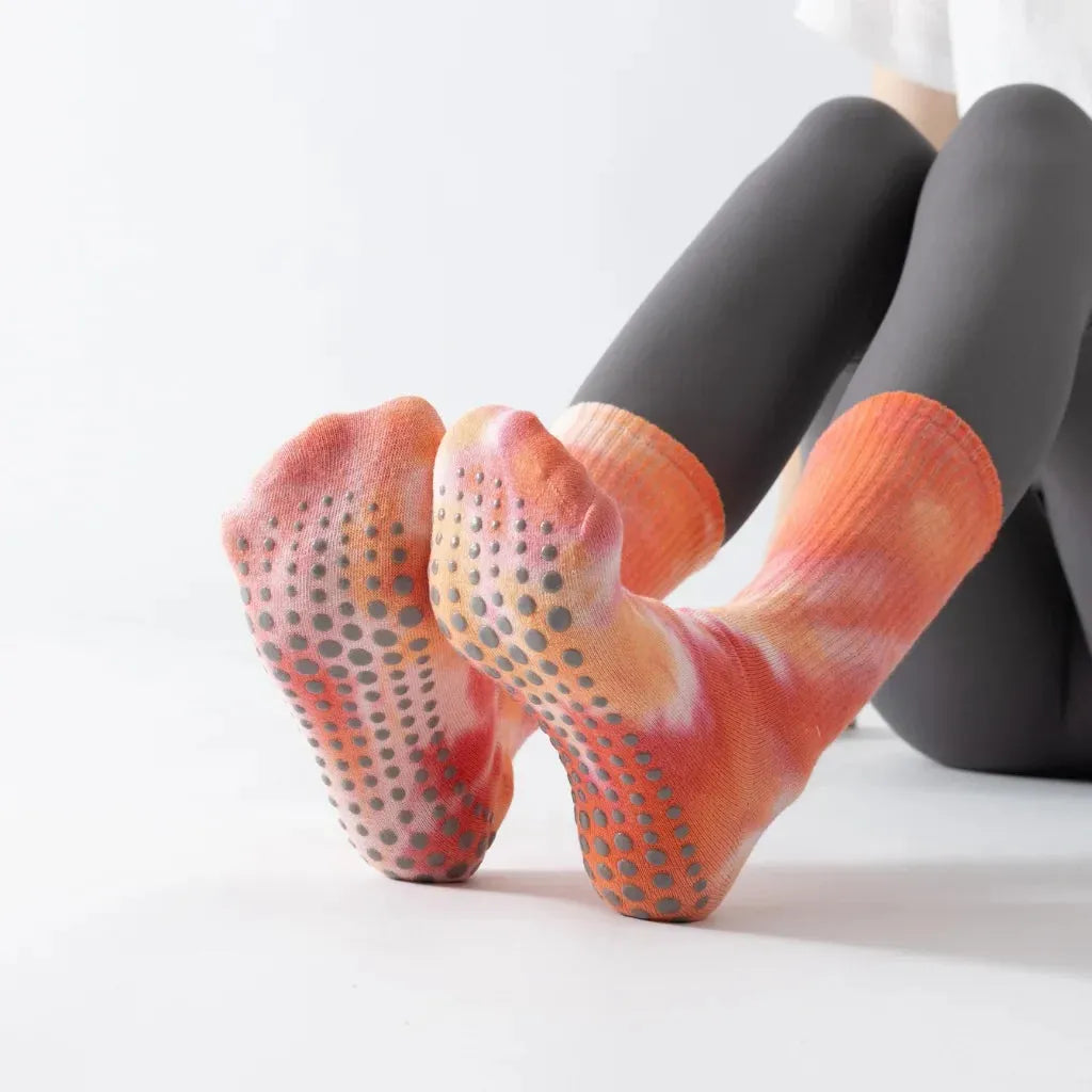 Woman Yoga Socks With Tie Dye And Non Slip Grip - Orange / one size