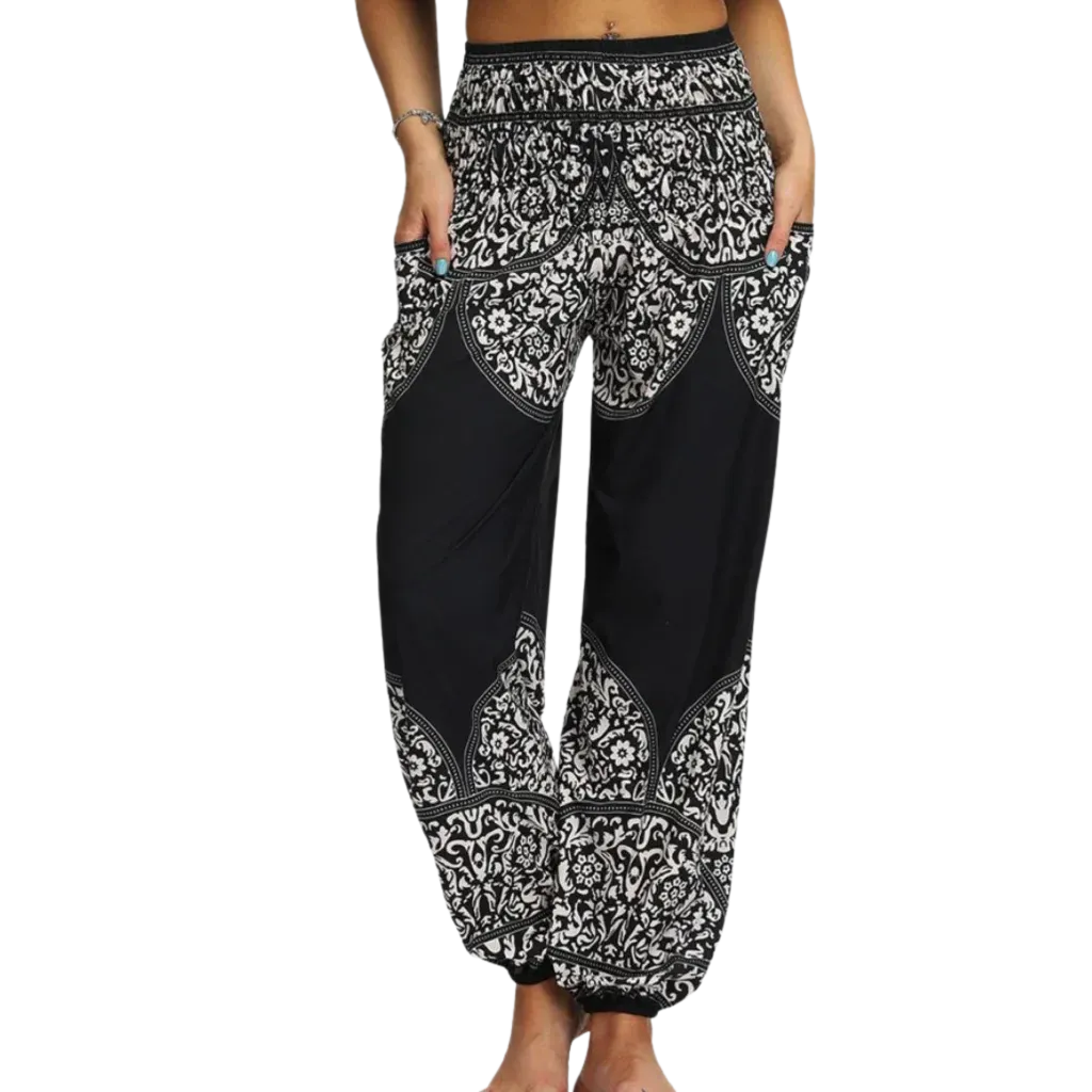 Womens Boho Pants With High Waist And Pocket Comfort - Style H / one size