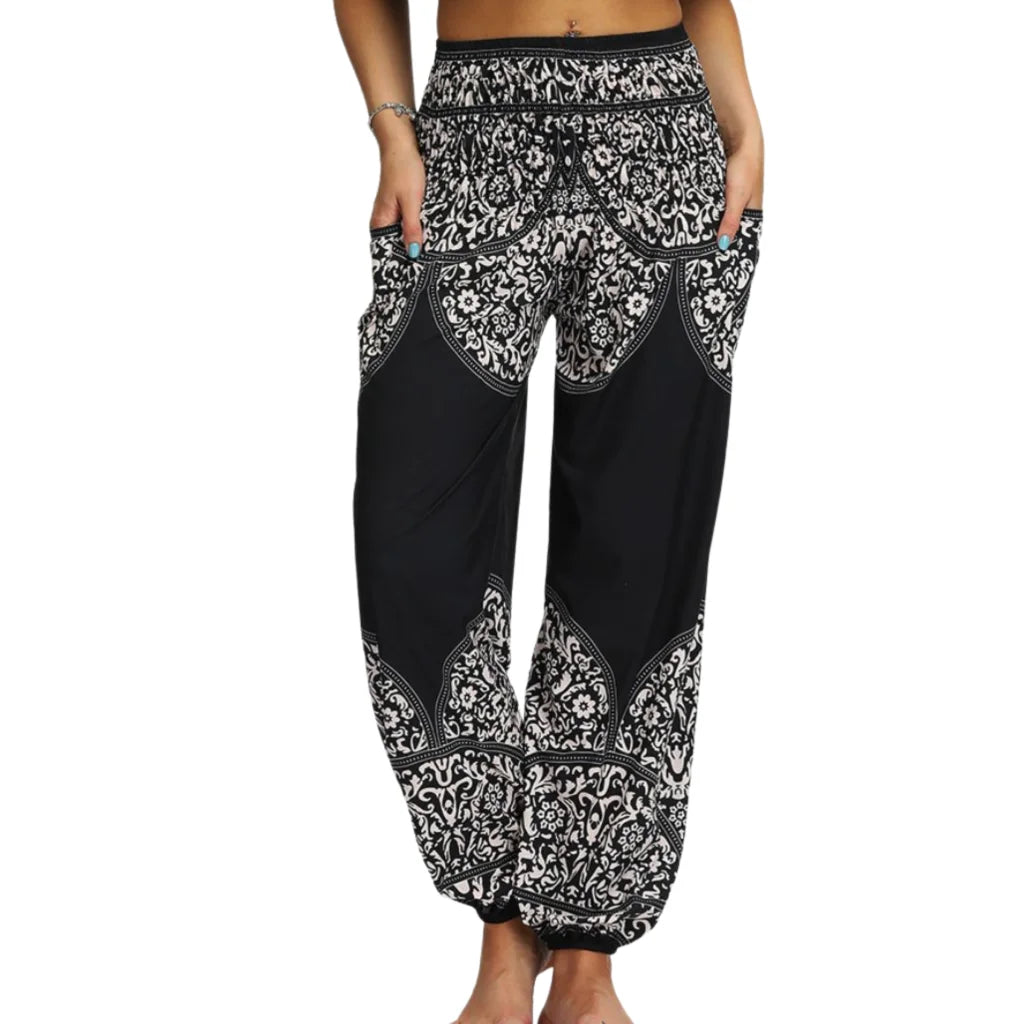 Womens Boho Pants With High Waist And Pocket Comfort - Style H / one size