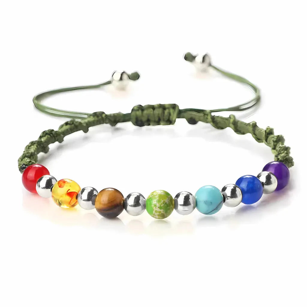 Woven Bracelets With Adjustable Copper Beads - Army Green / Silver