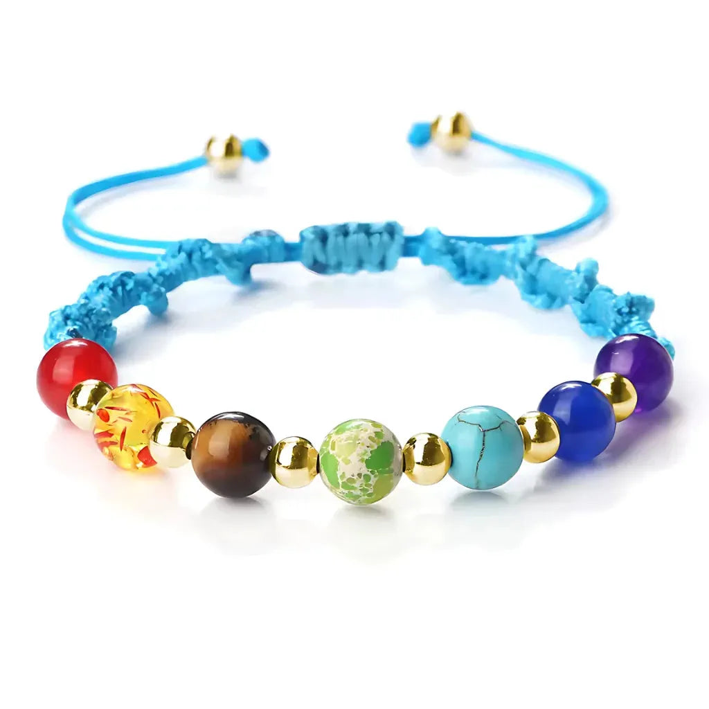 Woven Bracelets With Adjustable Copper Beads - Blue / Gold