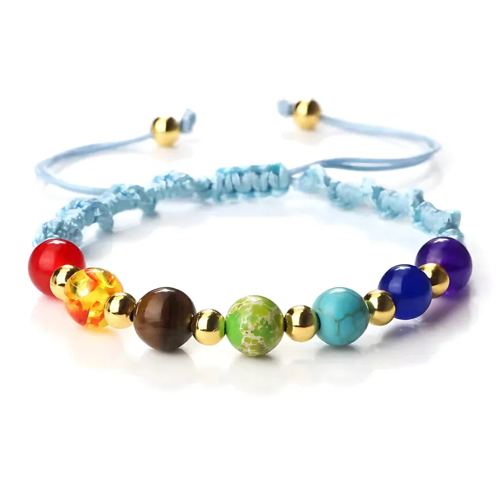 Woven Bracelets With Adjustable Copper Beads - Lake Blue / Gold