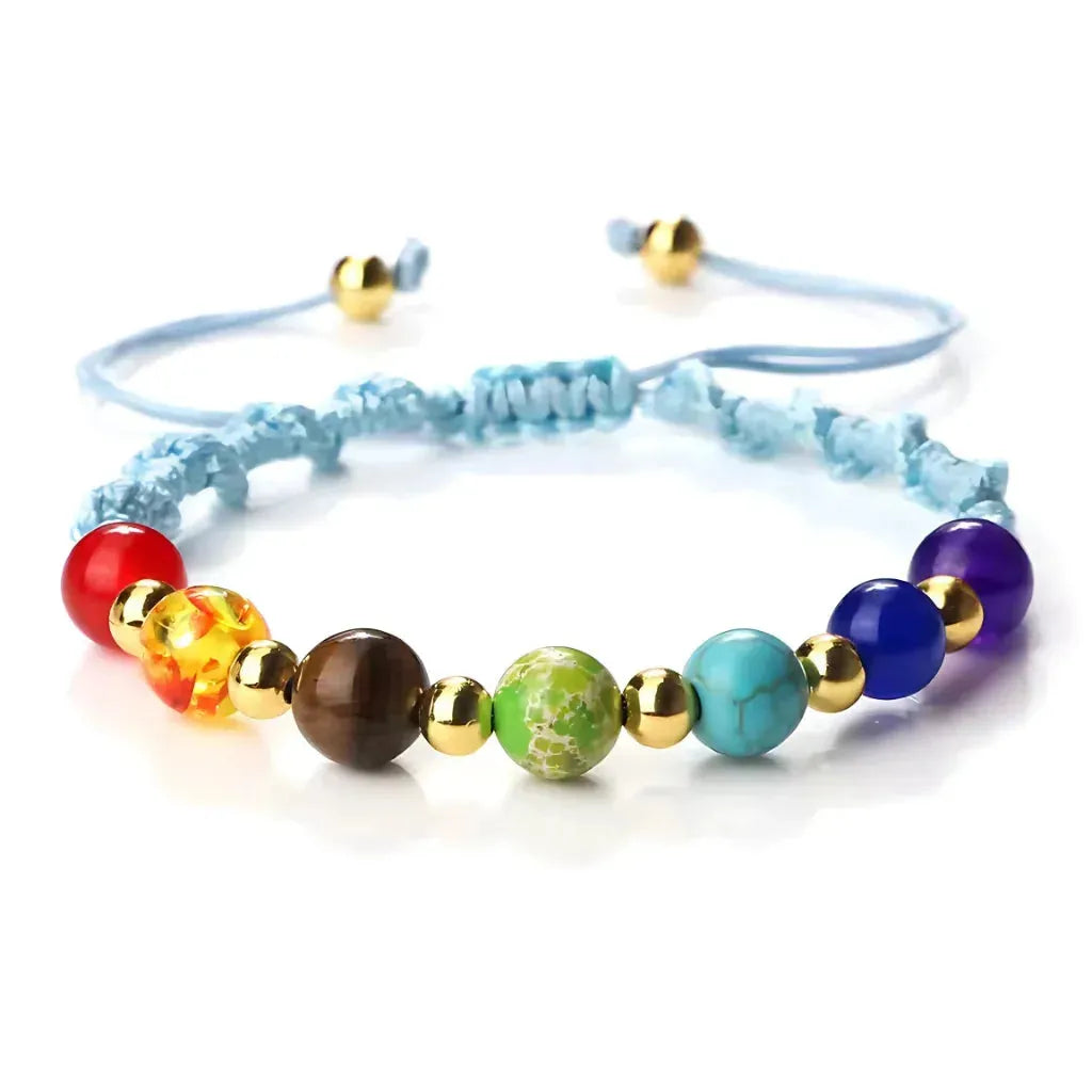 Woven Bracelets With Adjustable Copper Beads - Lake Blue / Gold