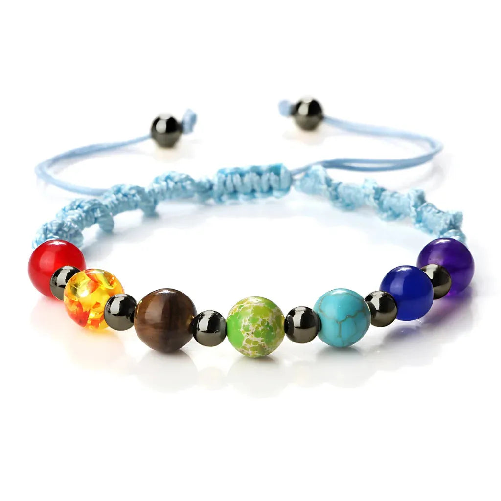 Woven Bracelets With Adjustable Copper Beads - Lake Blue / Gun Black