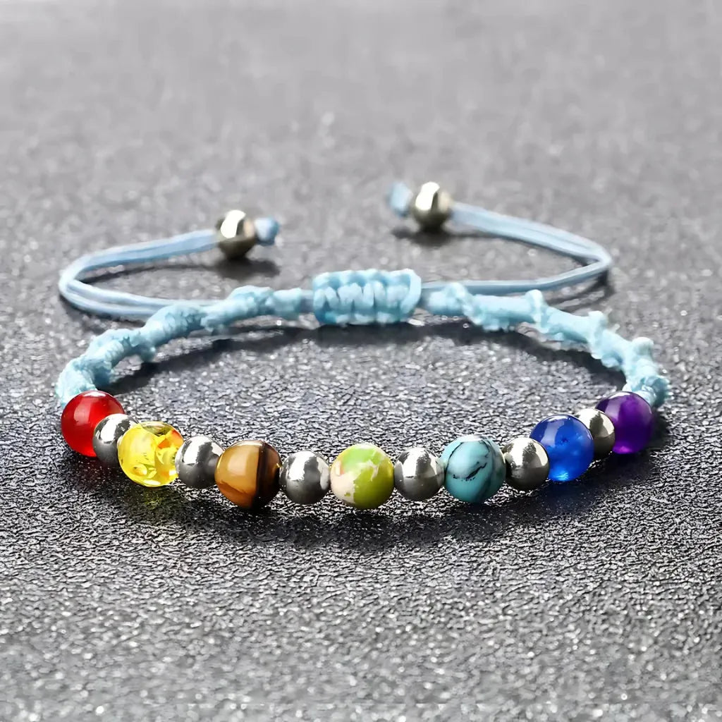 Woven Bracelets With Adjustable Copper Beads - Lake Blue / Silver