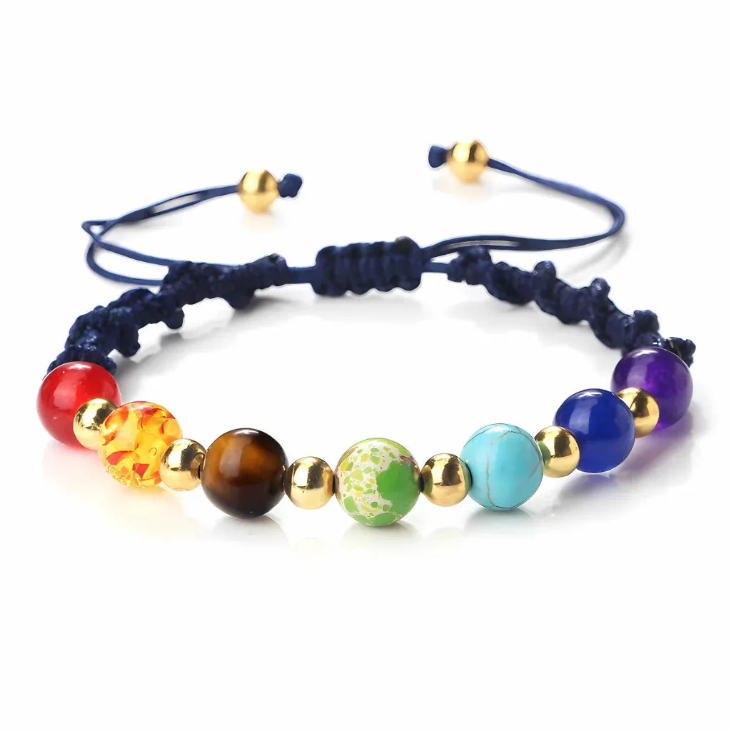 Woven Bracelets With Adjustable Copper Beads - Navy Blue / Gold