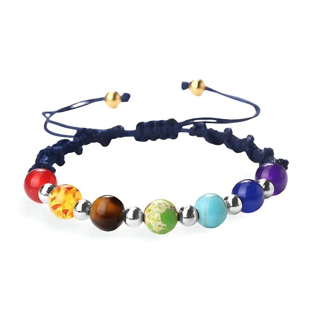 Woven Bracelets With Adjustable Copper Beads - Navy Blue / Silver