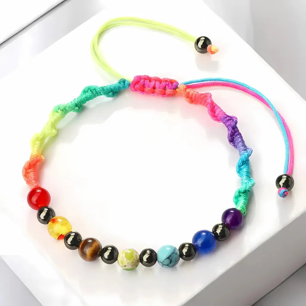 Woven Bracelets With Adjustable Copper Beads - Rainbow Color / Gun Black
