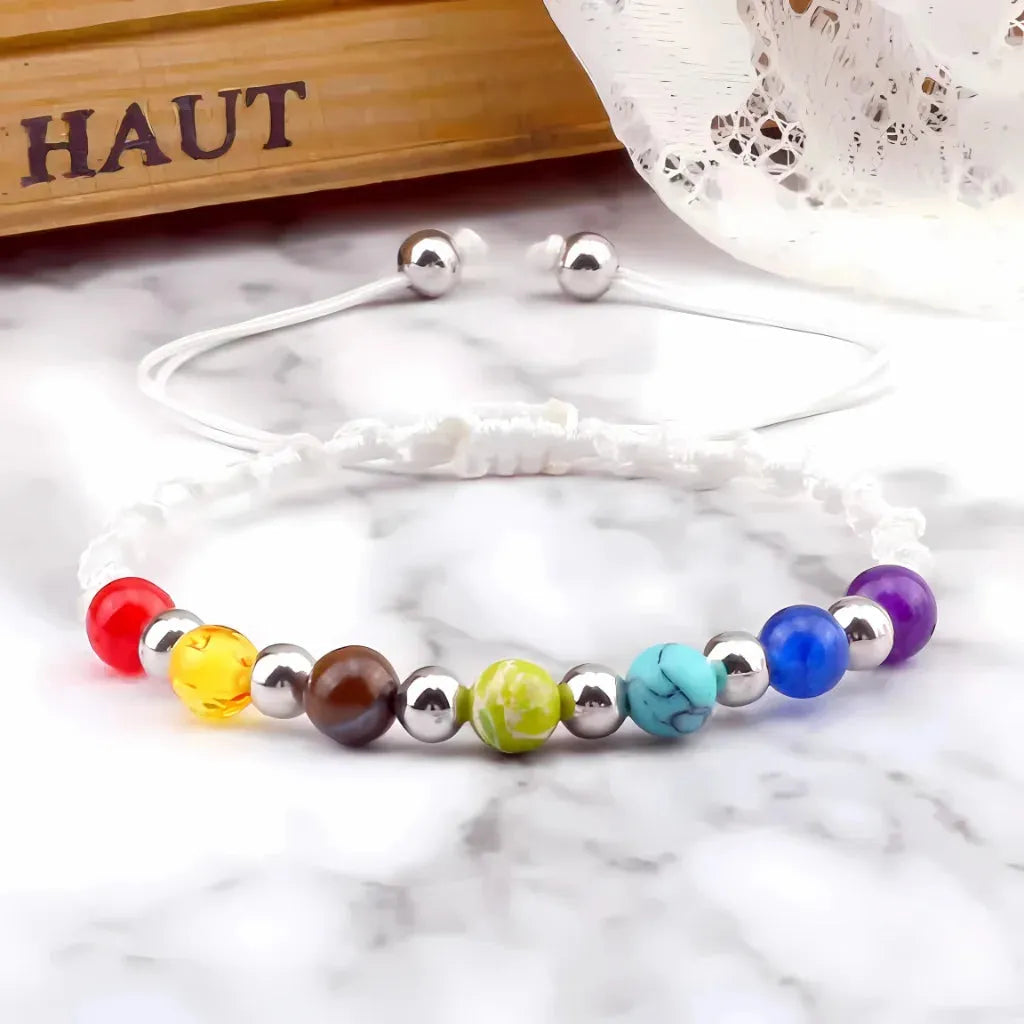 Woven Bracelets With Adjustable Copper Beads - White / Silver