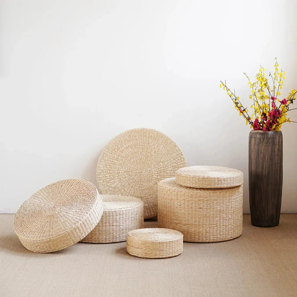 Woven Floor Poofs For Calm And Cozy Living Spaces
