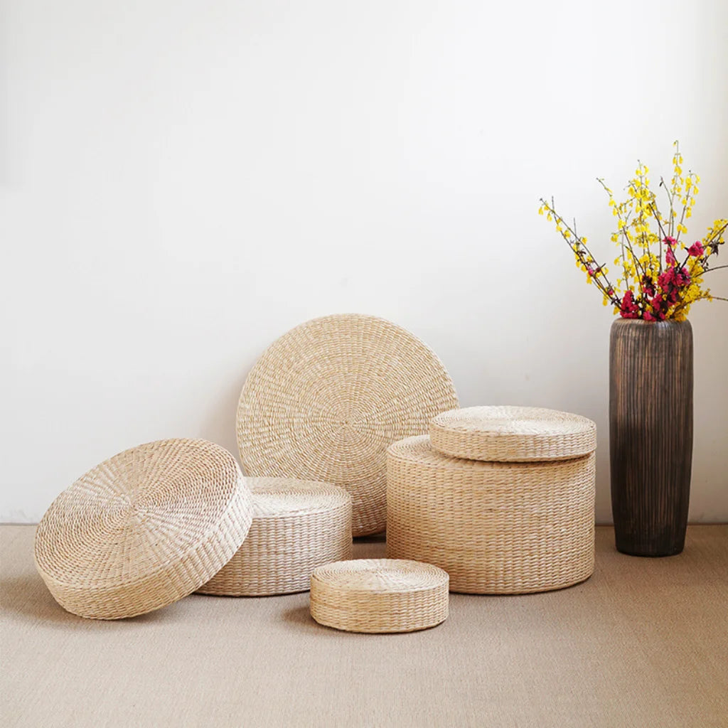 Woven Floor Poofs For Calm And Cozy Living Spaces