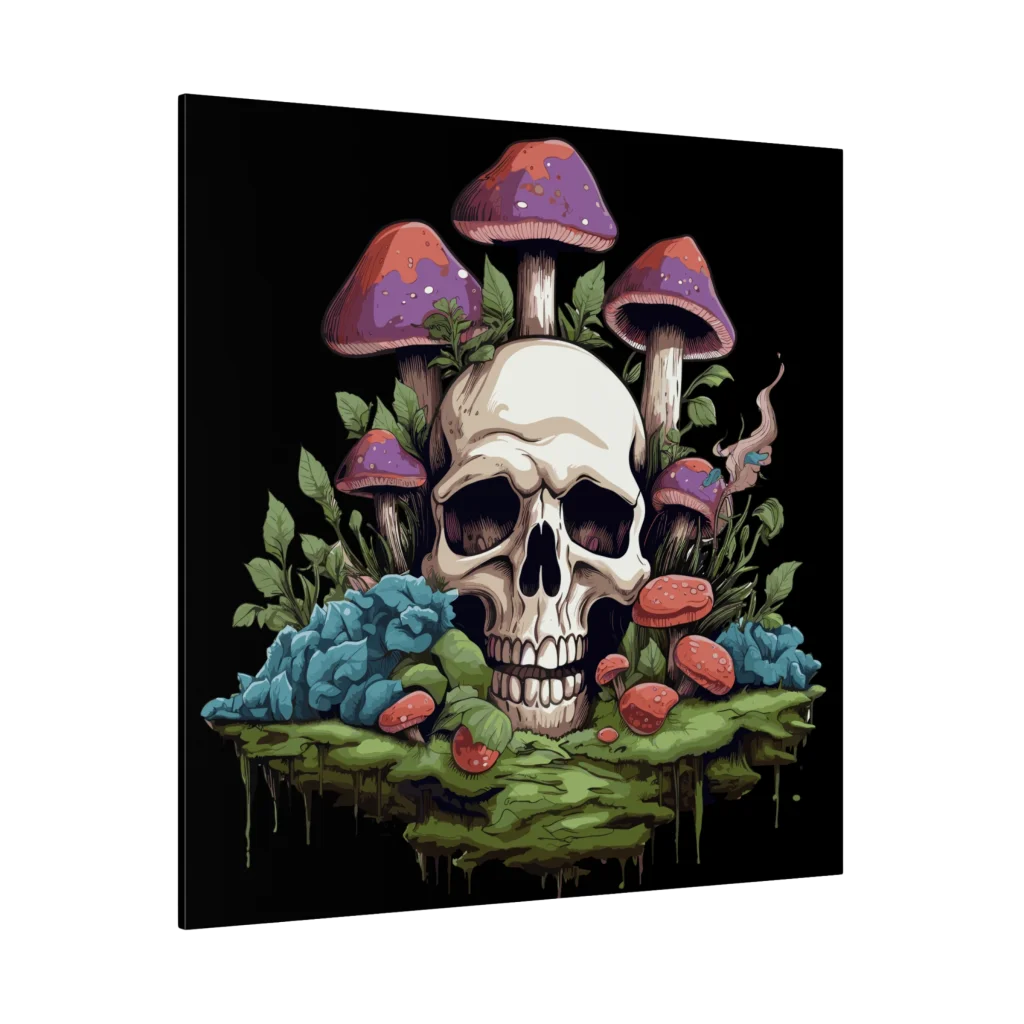 Yoga Art Prints With Skull And Mushroom Design