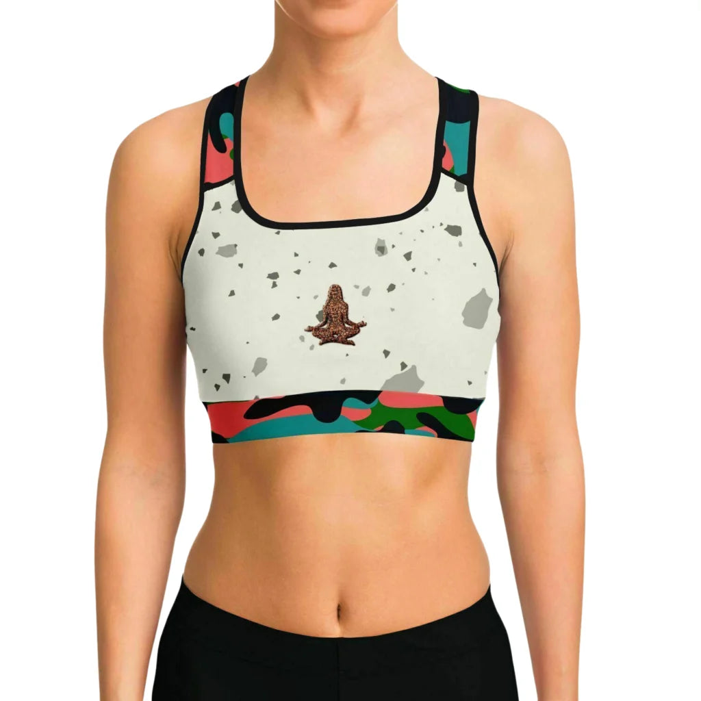 Yoga Bralette With Yoga Girl Graphic And Camo Accents