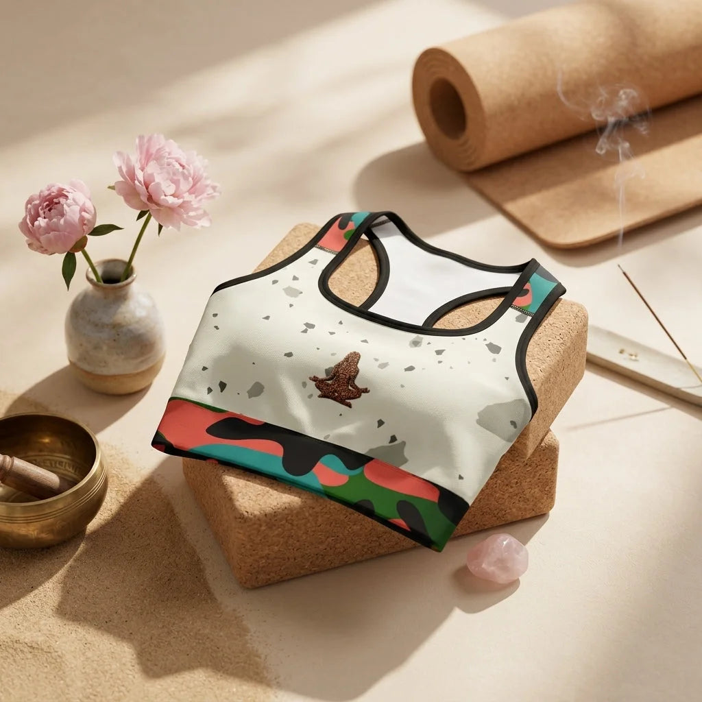 Yoga Bralette With Yoga Girl Graphic And Camo Accents