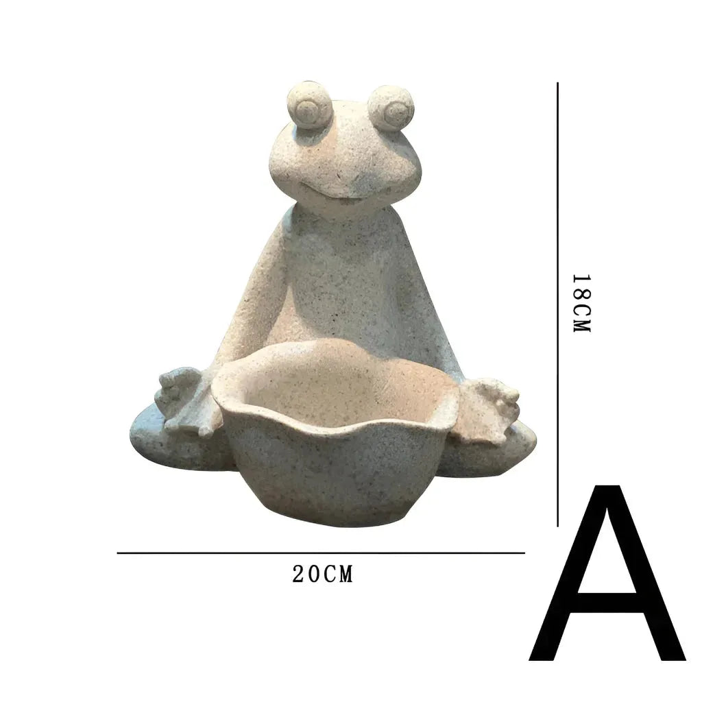 Yoga Frog Garden Statue With Mini Planter Pot
