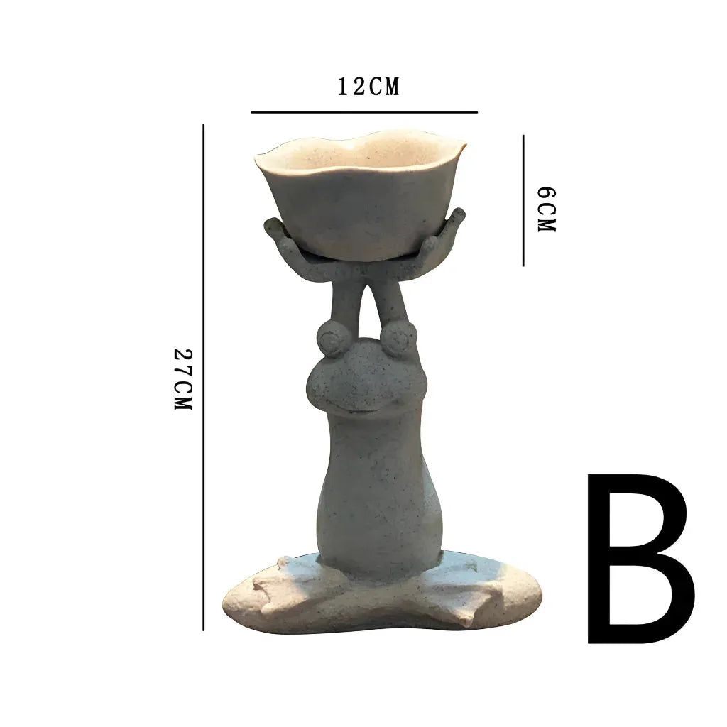 Yoga Frog Garden Statue With Mini Planter Pot - B