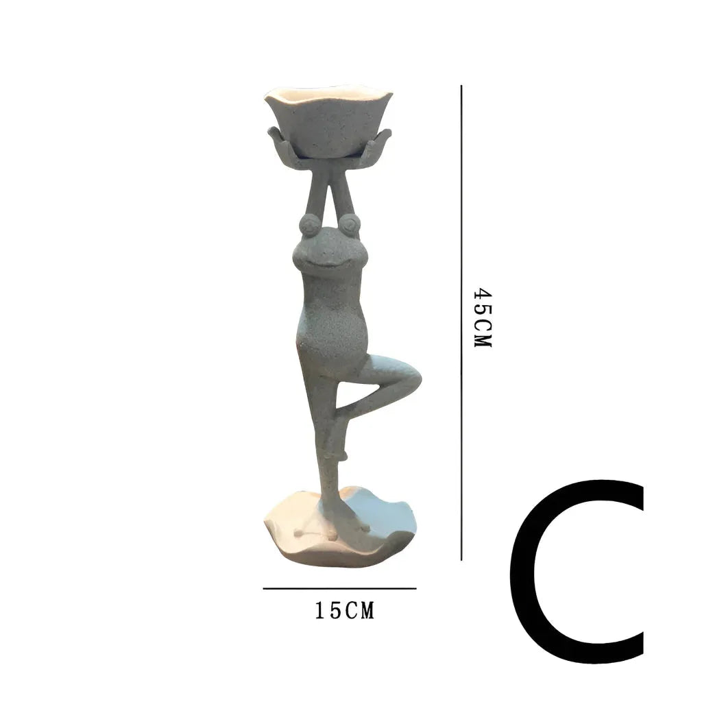 Yoga Frog Garden Statue With Mini Planter Pot - C
