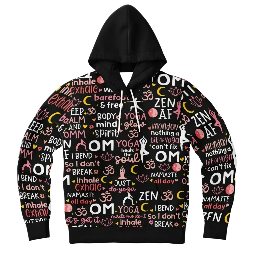 Yoga Hoodie With All Over Mindful Quote Design