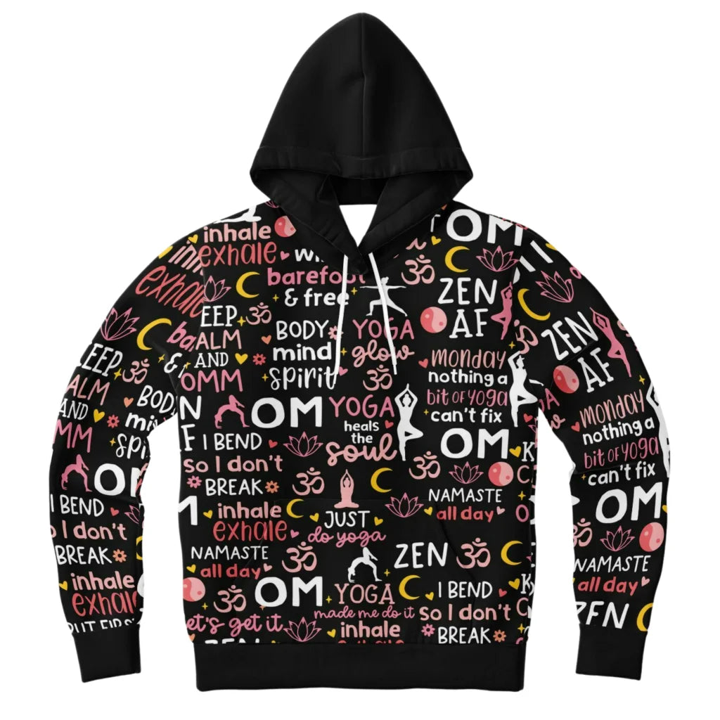 Yoga Hoodie With All Over Mindful Quote Design