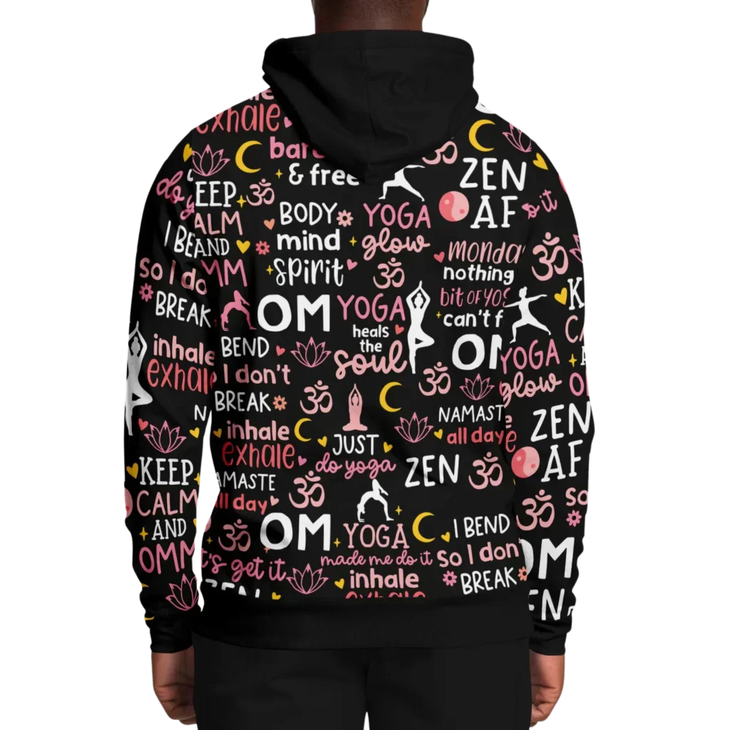 Yoga Hoodie With All Over Mindful Quote Design