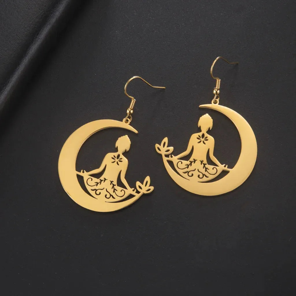Yoga Moon Womens Boho Earrings In Gold Or Steel
