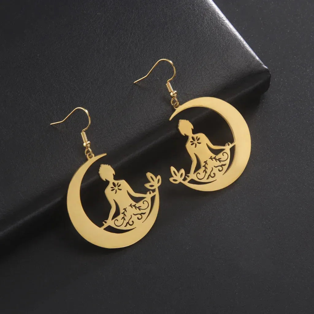 Yoga Moon Womens Boho Earrings In Gold Or Steel