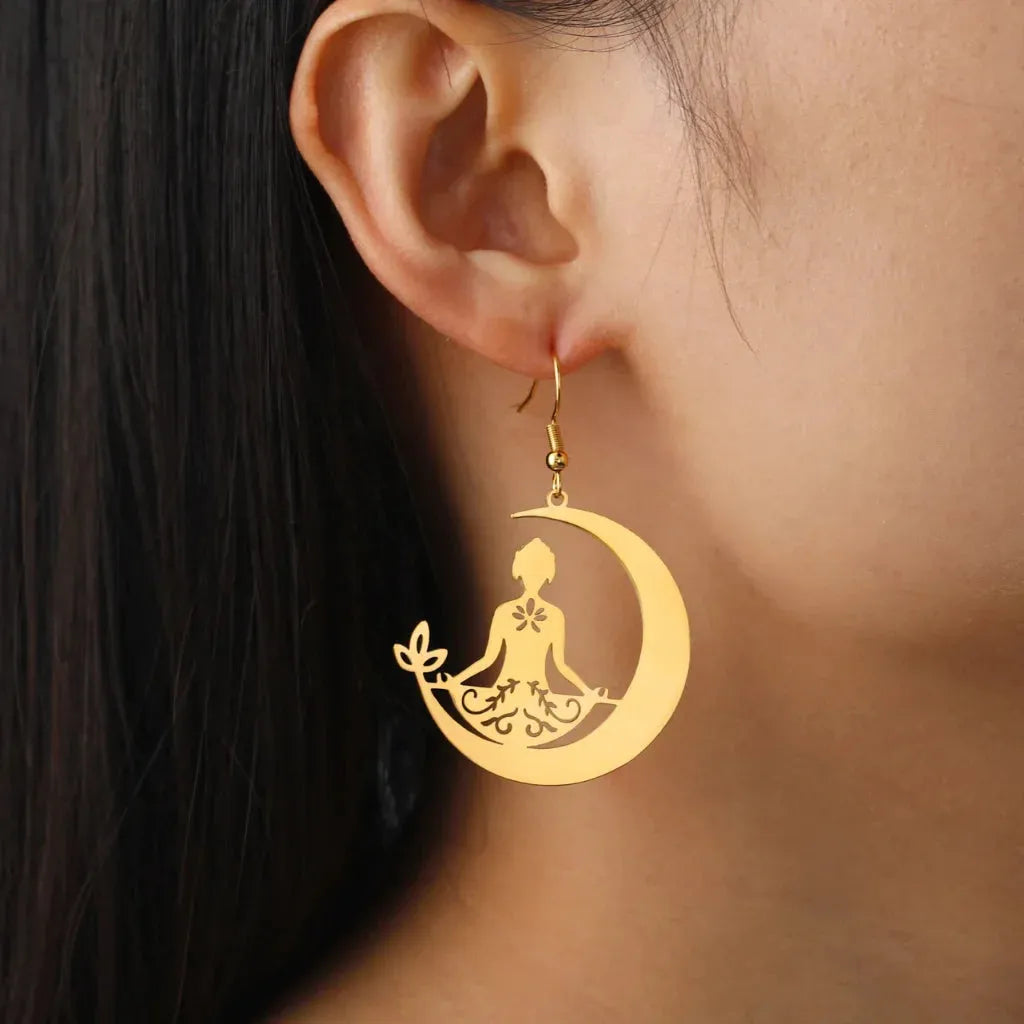 Yoga Moon Womens Boho Earrings In Gold Or Steel
