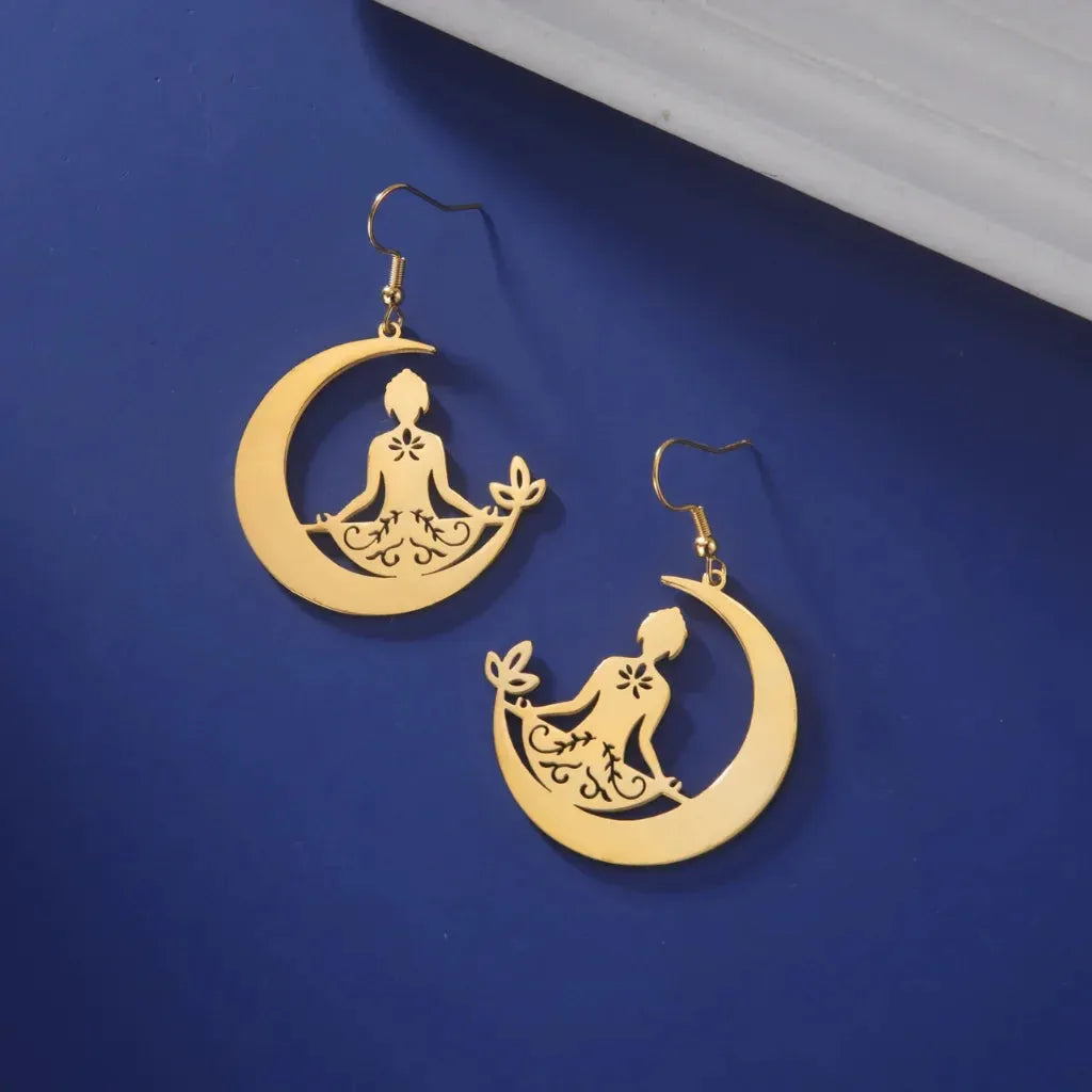 Yoga Moon Womens Boho Earrings In Gold Or Steel