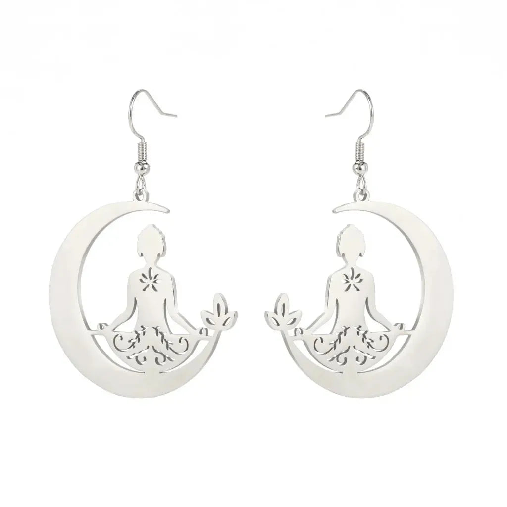 Yoga Moon Womens Boho Earrings In Gold Or Steel
