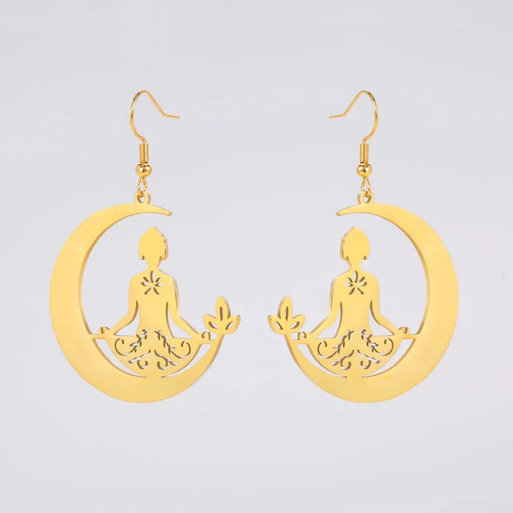 Yoga Moon Womens Boho Earrings In Gold Or Steel