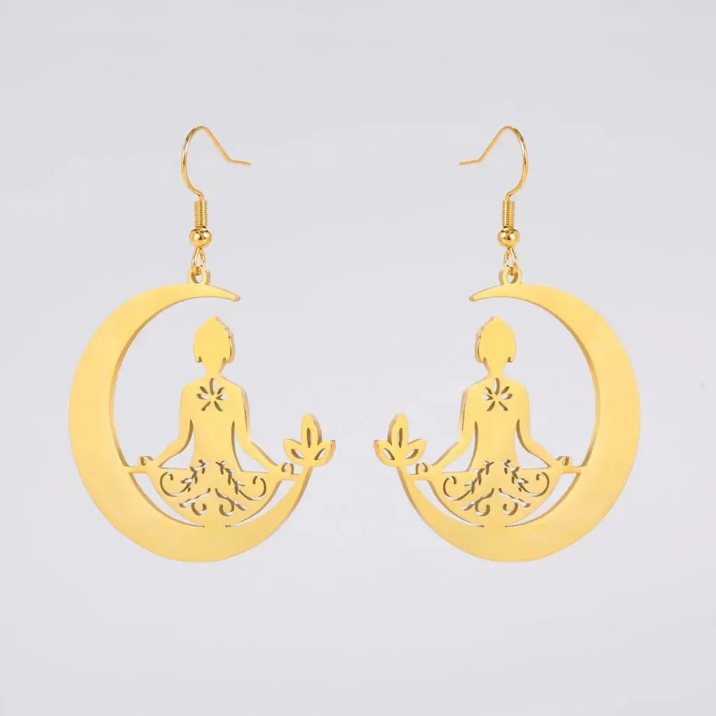 Yoga Moon Womens Boho Earrings In Gold Or Steel