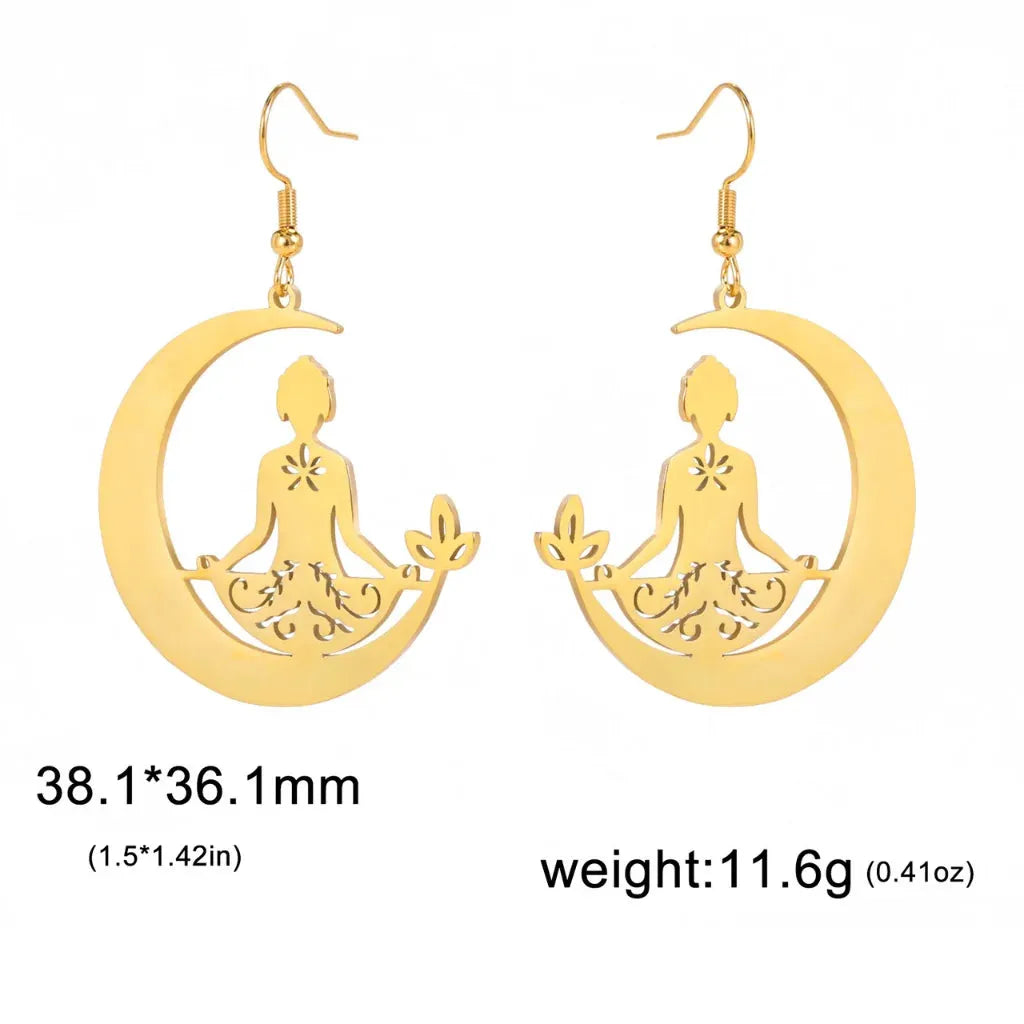 Yoga Moon Womens Boho Earrings In Gold Or Steel - Gold