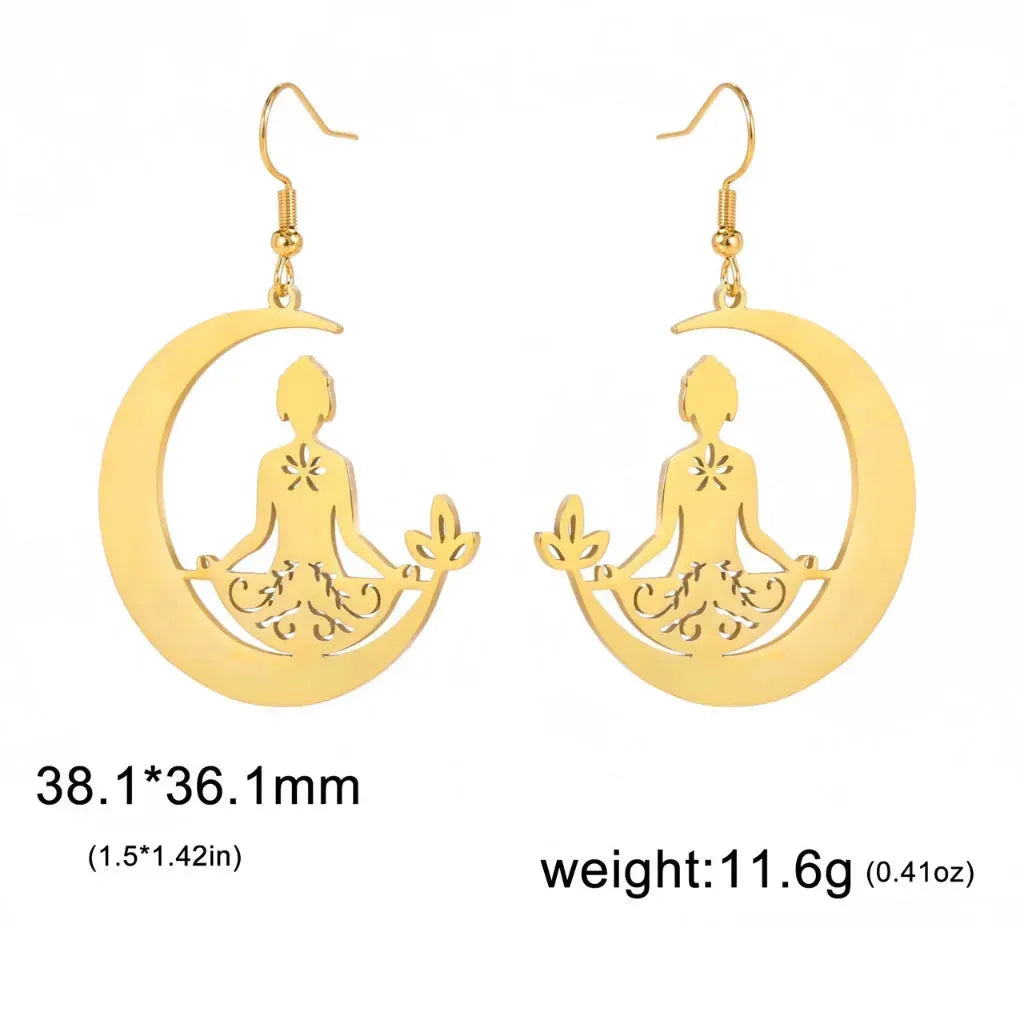 Yoga Moon Womens Boho Earrings In Gold Or Steel - Gold