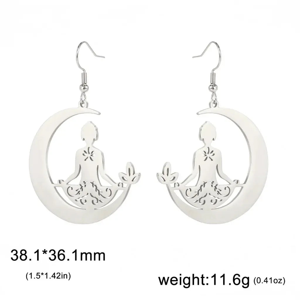 Yoga Moon Womens Boho Earrings In Gold Or Steel - Steel Color