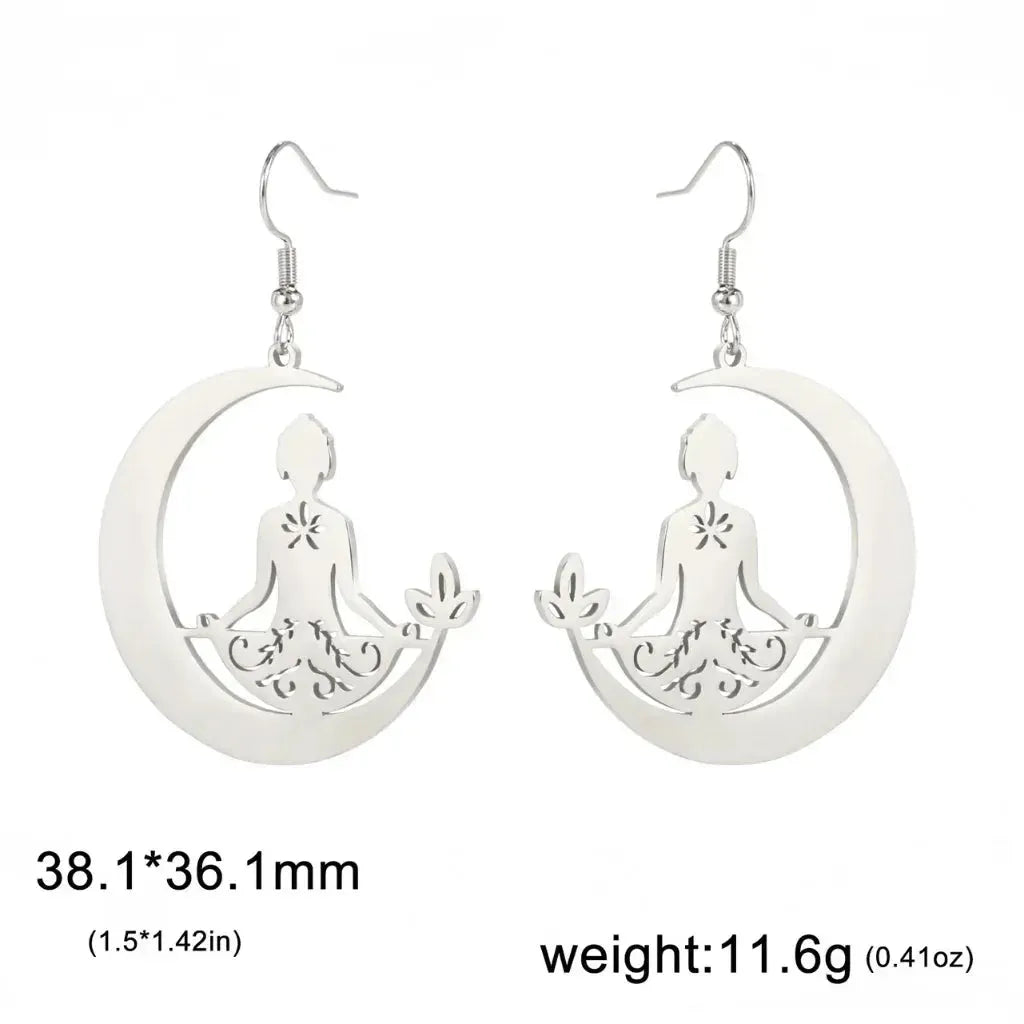Yoga Moon Womens Boho Earrings In Gold Or Steel - Steel Color