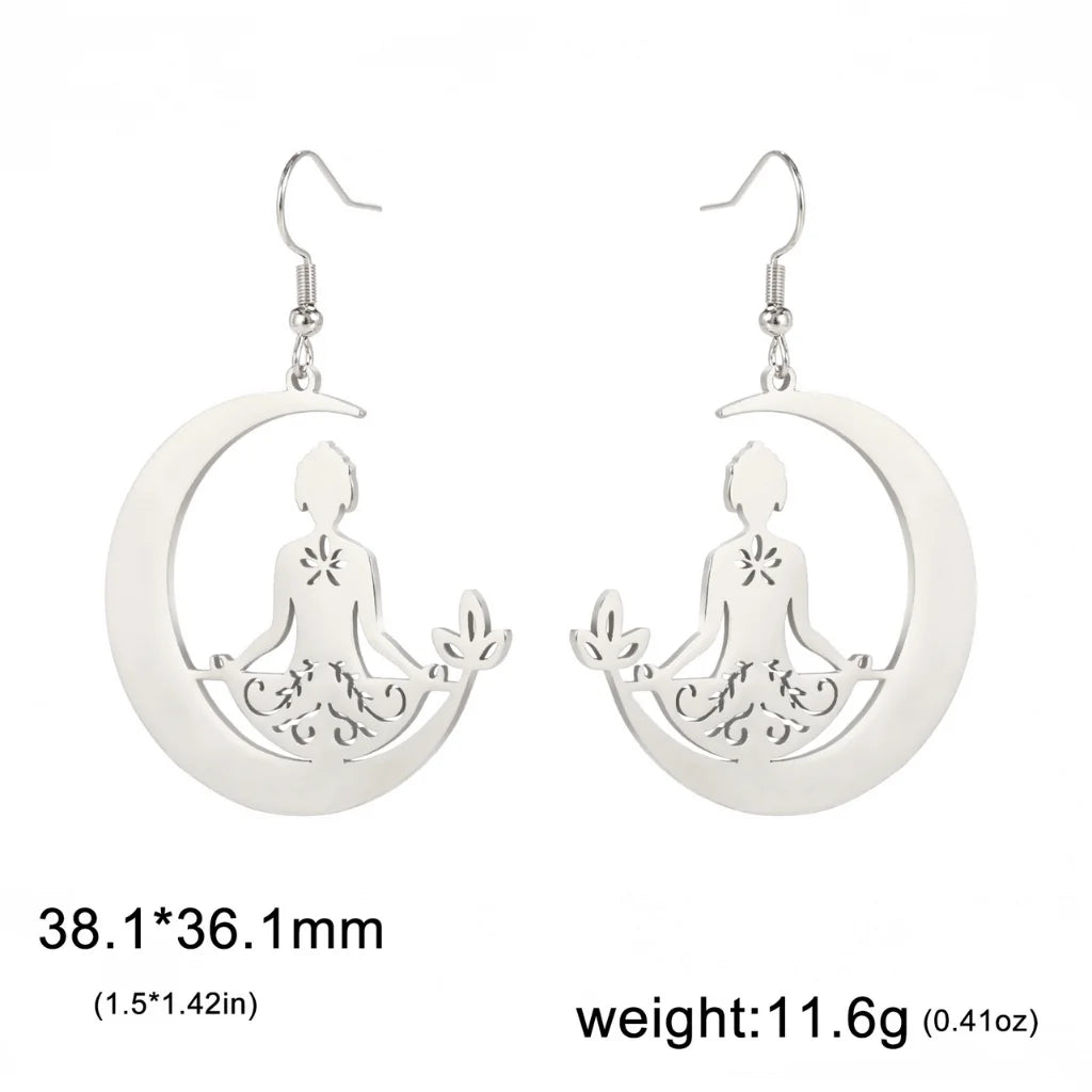 Yoga Moon Womens Boho Earrings In Gold Or Steel - Steel Color
