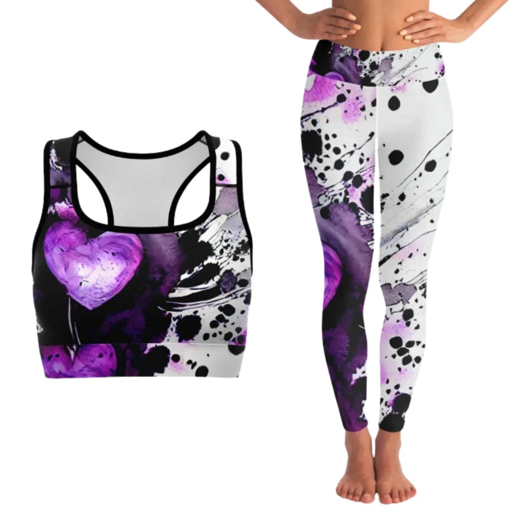 Yoga Outfit Sexy White Purple Heart Set - XS / XS