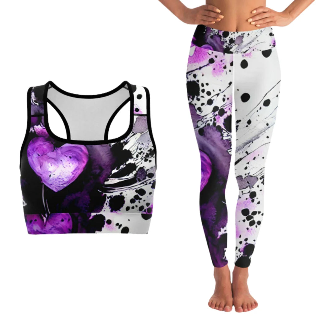 Yoga Outfit Sexy White Purple Heart Set - XS / XS