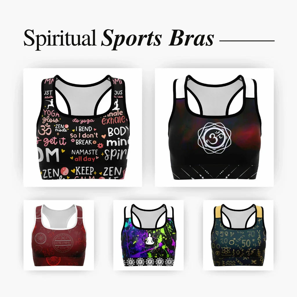 Women's Spiritual Compression Sports Bra (82/18 Poly/Spandex). Double layer, reinforced straps, medium support for Yoga & Gym