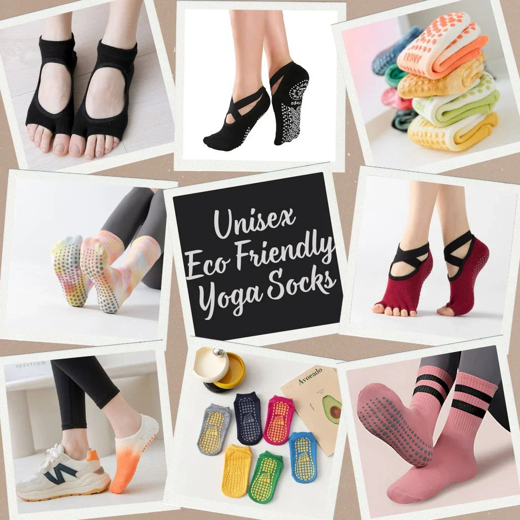 Unisex eco friendly yoga socks sustainable organic cotton bamboo grip open-toe five-toe unisex sizing all genders toddlers adults chemical-free dyes individually packaged