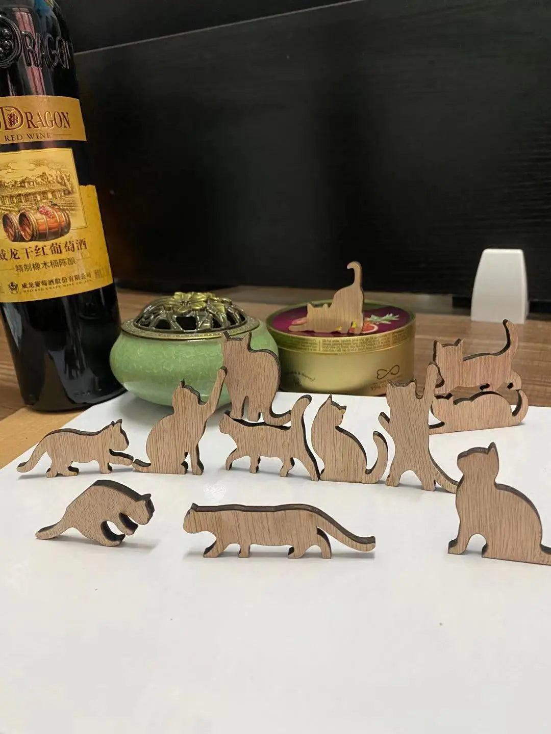 Mini Wooden Yoga Cat Statue For Calm Home Spaces