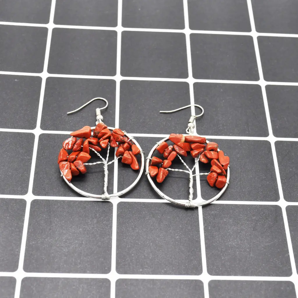 MYSTICAL LIFE TREE BOHO EARRINGS FOR WOMEN WITH NATURAL STONES
